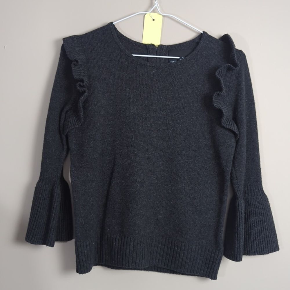 Cynthia rowley ruffle detail bell sleeve sweater grey xs